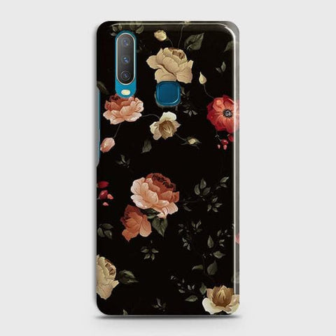 vivo Y12 Cover - Matte Finish - Dark Rose Vintage Flowers Printed Hard Case with Life Time Colors Guarantee