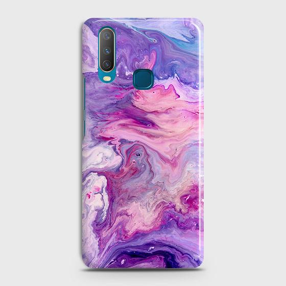 vivo Y12 Cover - Chic Blue Liquid Marble Printed Hard Case with Life Time Colors Guarantee
