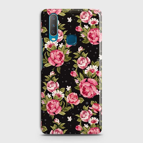 vivo Y17 Cover - Trendy Pink Rose Vintage Flowers Printed Hard Case with Life Time Colors Guarantee