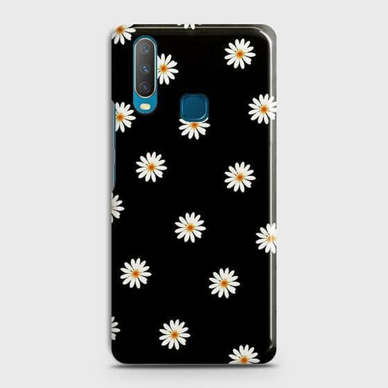 vivo Y17 Cover - Matte Finish - White Bloom Flowers with Black Background Printed Hard Case with Life Time Colors Guarantee