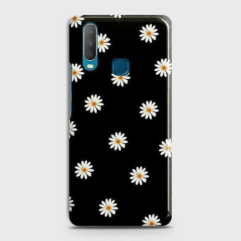 vivo Y17 Cover - Matte Finish - White Bloom Flowers with Black Background Printed Hard Case with Life Time Colors Guarantee