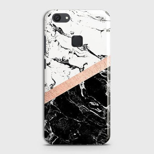 vivo Y81 Cover - Black & White Marble With Chic RoseGold Strip Case with Life Time Colors Guarantee