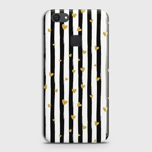 vivo Y81 Cover - Trendy Black & White Lining With Golden Hearts Printed Hard Case with Life Time Colors Guarantee