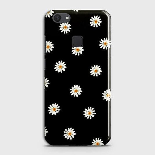 vivo Y81 Cover - Matte Finish - White Bloom Flowers with Black Background Printed Hard Case with Life Time Colors Guarantee