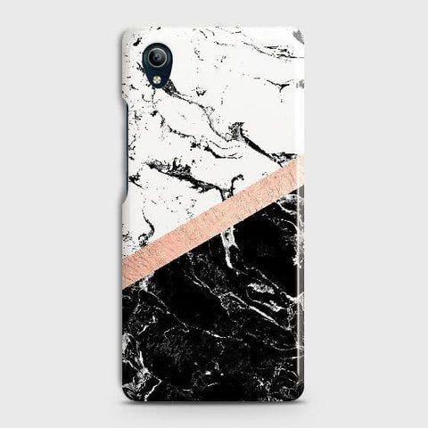 vivo Y91C Cover - Black & White Marble With Chic RoseGold Strip Case with Life Time Colors Guarantee