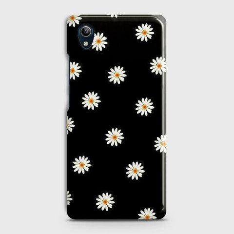 vivo Y91C Cover - Matte Finish - White Bloom Flowers with Black Background Printed Hard Case with Life Time Colors Guarantee