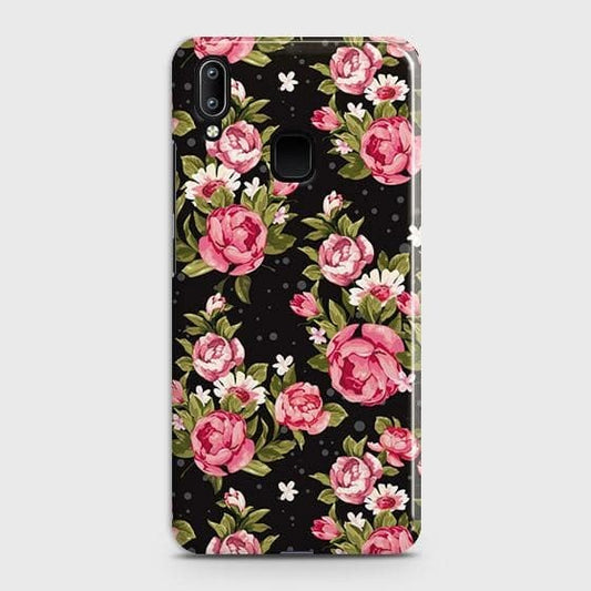 vivo Y93 Cover - Trendy Pink Rose Vintage Flowers Printed Hard Case with Life Time Colors Guarantee
