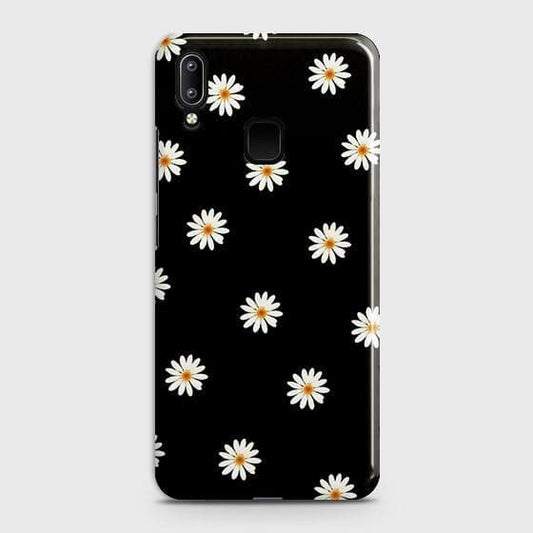 vivo Y93 Cover - Matte Finish - White Bloom Flowers with Black Background Printed Hard Case with Life Time Colors Guarantee