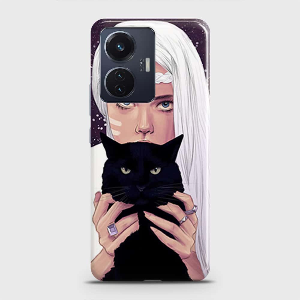 Vivo T1 44W Cover - Trendy Wild Black Cat Printed Hard Case with Life Time Colors Guarantee