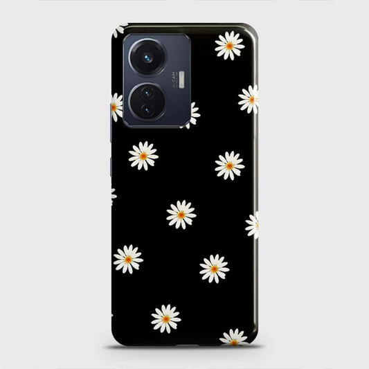 Vivo Y55 4G Cover - White Bloom Flowers with Black Background Printed Hard Case with Life Time Colors Guarantee