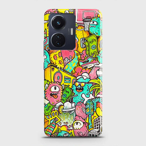 Vivo T1 44W Cover - Candy Colors Trendy Sticker Collage Printed Hard Case with Life Time Colors Guarantee
