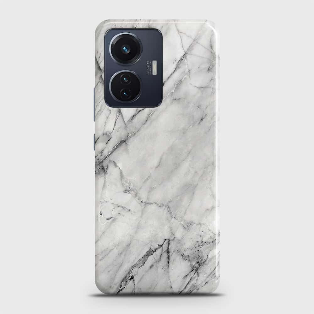 Vivo T1 44W Cover - Trendy White Marble Printed Hard Case with Life Time Colors Guarantee