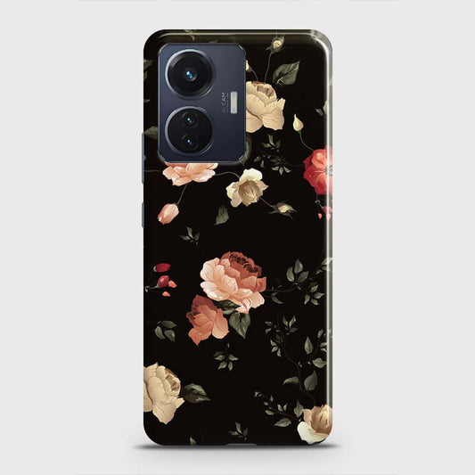 Vivo T1 44W Cover - Dark Rose Vintage Flowers Printed Hard Case with Life Time Colors Guarantee