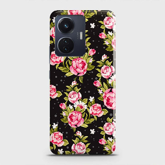 Vivo T1 44W Cover - Trendy Pink Rose Vintage Flowers Printed Hard Case with Life Time Colors Guarantee