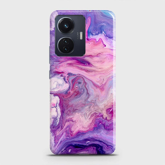 Vivo T1 44W Cover - Chic Blue Liquid Marble Printed Hard Case with Life Time Colors Guarantee