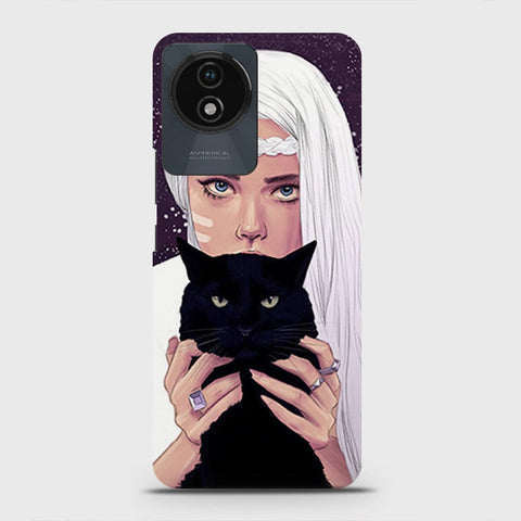 Vivo Y02t Cover - Trendy Wild Black Cat Printed Hard Case with Life Time Colors Guarantee