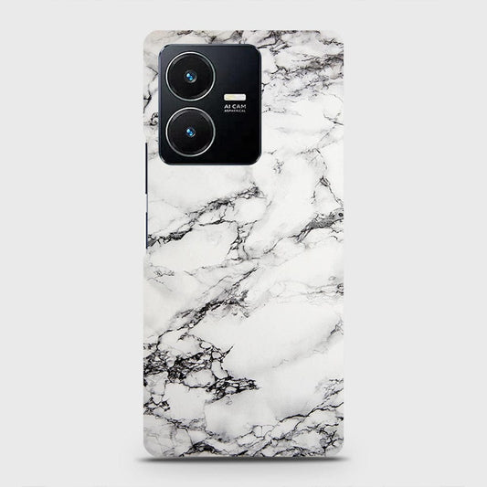 Vivo Y22s Cover - Trendy White Floor Marble Printed Hard Case with Life Time Colors Guarantee