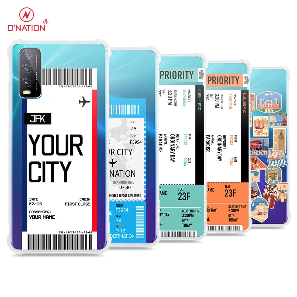Vivo Y20i Cover - Personalised Boarding Pass Ticket Series - 5 Designs - Clear Phone Case - Soft Silicon Borders