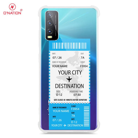Vivo Y20i Cover - Personalised Boarding Pass Ticket Series - 5 Designs - Clear Phone Case - Soft Silicon Borders