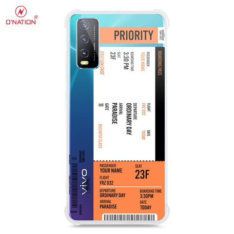 Vivo Y20i Cover - Personalised Boarding Pass Ticket Series - 5 Designs - Clear Phone Case - Soft Silicon Borders