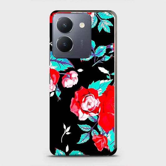 Vivo Y36 5G Cover - Luxury Vintage Red Flowers Printed Hard Case with Life Time Colors Guarantee