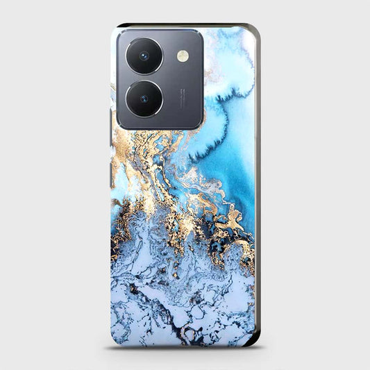Vivo Y36 5G Cover - Trendy Golden & Blue Ocean Marble Printed Hard Case with Life Time Colors Guarantee