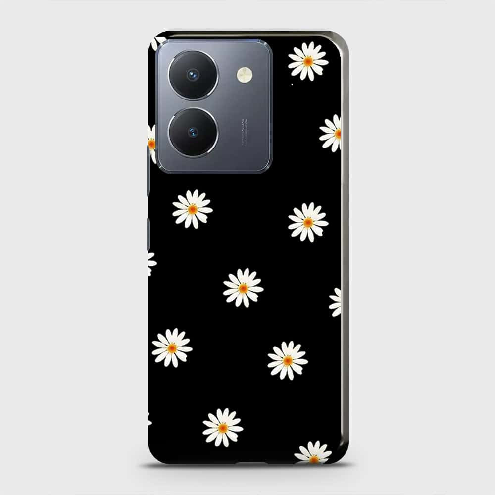 Vivo Y36 5G Cover - White Bloom Flowers with Black Background Printed Hard Case with Life Time Colors Guarantee