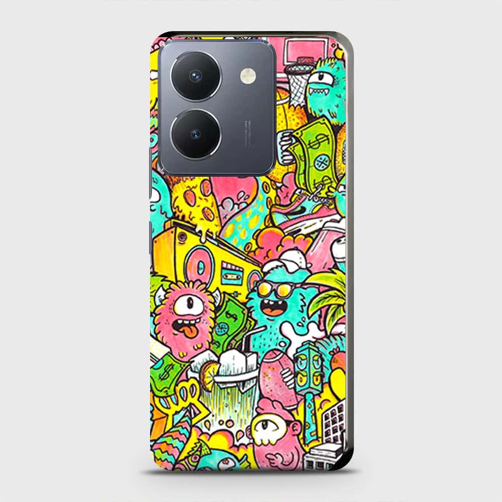 Vivo Y36 5G Cover - Candy Colors Trendy Sticker Collage Printed Hard Case with Life Time Colors Guarantee