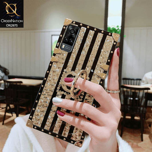 Vivo Y51 (2020 December) Cover - Design 2 - 3D illusion Gold Flowers Soft Trunk Case With Ring Holder