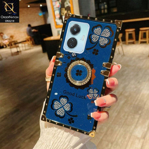 Vivo S15e Cover - Blue - Square Bling Diamond Glitter Soft TPU Trunk Case with Ring Holder