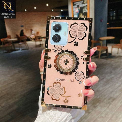 Vivo Y55 4G Cover - Pink - Square Bling Diamond Glitter Soft TPU Trunk Case with Ring Holder
