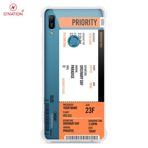 Huawei Y6 2019 / Y6 Prime 2019 Cover - Personalised Boarding Pass Ticket Series - 5 Designs - Clear Phone Case - Soft Silicon Borders