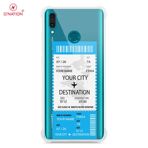 Huawei Y9 2019 Cover - Personalised Boarding Pass Ticket Series - 5 Designs - Clear Phone Case - Soft Silicon Borders