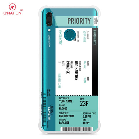 Huawei Y9 2019 Cover - Personalised Boarding Pass Ticket Series - 5 Designs - Clear Phone Case - Soft Silicon Borders