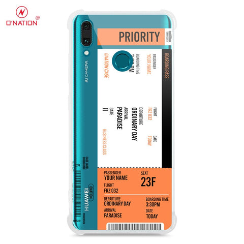Huawei Y9 2019 Cover - Personalised Boarding Pass Ticket Series - 5 Designs - Clear Phone Case - Soft Silicon Borders
