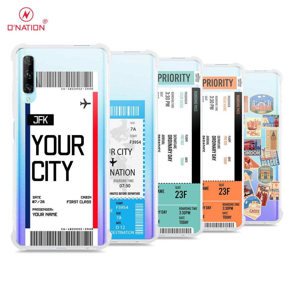 Huawei Y9s Cover - Personalised Boarding Pass Ticket Series - 5 Designs - Clear Phone Case - Soft Silicon Borders
