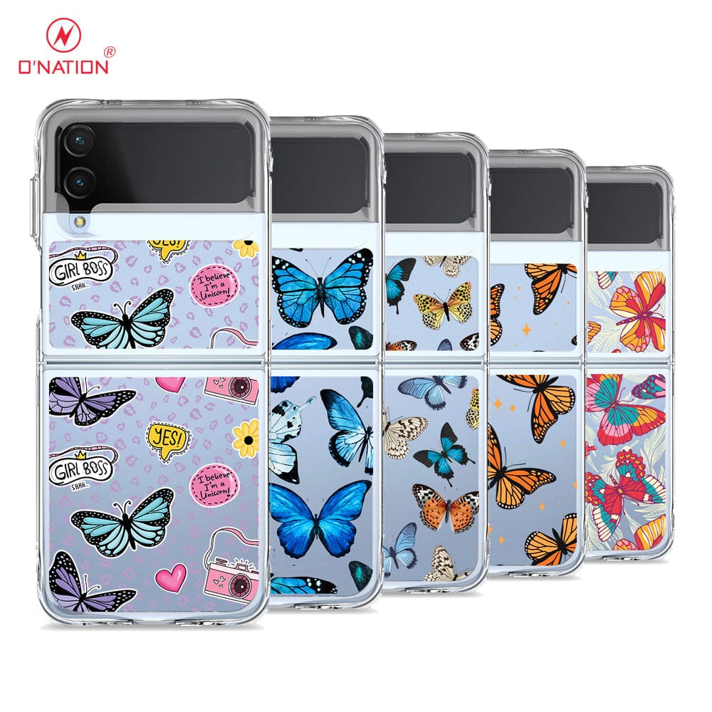 Samsung Galaxy Z Flip 3 5G Cover - O'Nation Butterfly Dreams Series - 9 Designs - Clear Phone Case - Soft Silicon Borders