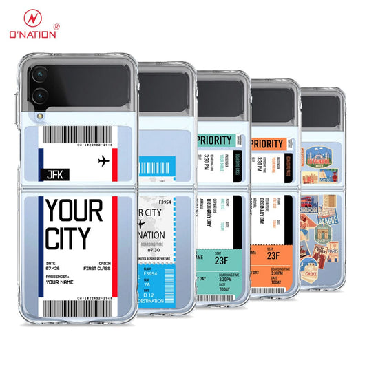 Samsung Galaxy Z Flip 4 5G Cover - Personalised Boarding Pass Ticket Series - 5 Designs - Clear Phone Case - Soft Silicon Borders