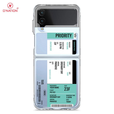 Samsung Galaxy Z Flip 4 5G Cover - Personalised Boarding Pass Ticket Series - 5 Designs - Clear Phone Case - Soft Silicon Borders