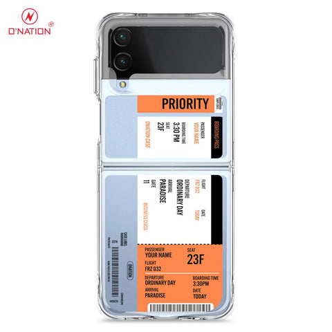 Samsung Galaxy Z Flip 4 5G Cover - Personalised Boarding Pass Ticket Series - 5 Designs - Clear Phone Case - Soft Silicon Borders